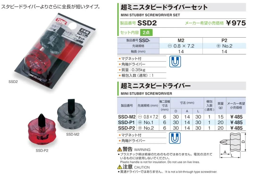 Bộ tuốc nơ vít Nhật Bản Tone SSD2 nhỏ gọn, chuyên dụng cho các không gian hẹp.