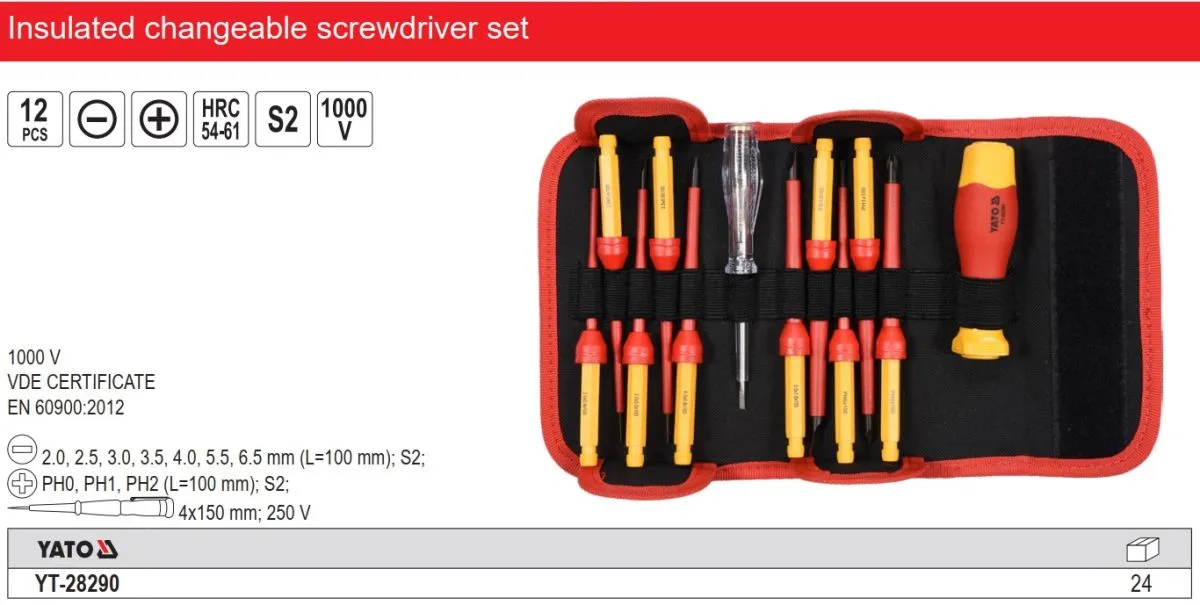 Chi tiết thông số kỹ thuật của bộ tua vít cách điện 1000V Yato YT-28290