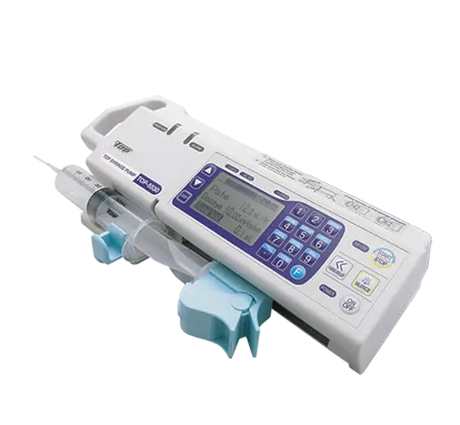 Hình ảnh cận cảnh máy bơm tiêm điện hiện đại, thiết yếu trong cách sử dụng máy bơm tiêm điện an toàn cho bệnh nhân.