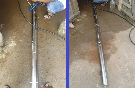 Máy bơm chìm giếng khoan đang được lắp đặt dưới lòng đất, minh họa cho quy trình lắp đặt đúng kỹ thuật
