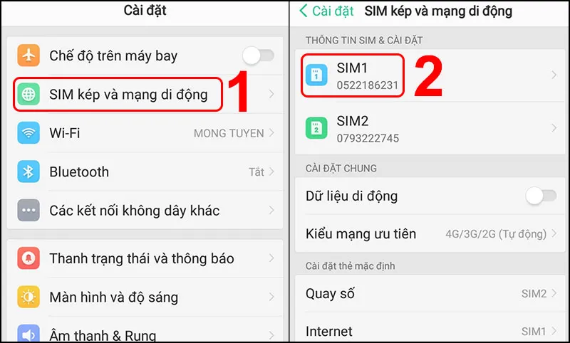 Chọn SIM kép và mạng di động để cấu hình cách sử dụng máy 2 sim trên OPPO