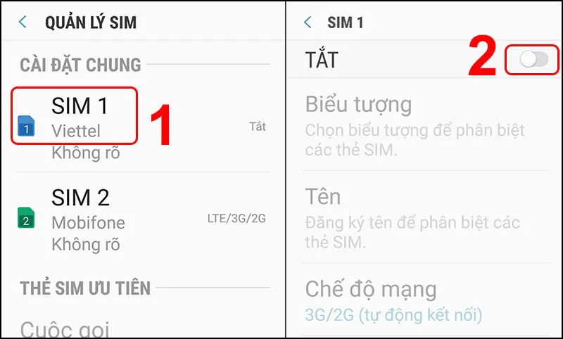 Hướng dẫn bật SIM 1 để kích hoạt cách sử dụng máy 2 sim