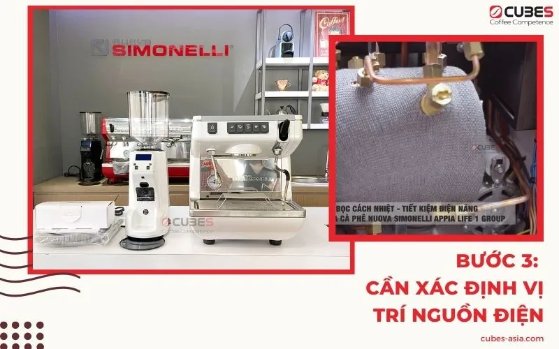 Xác định vị trí nguồn điện cho máy pha cà phê