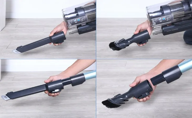 Máy hút bụi không dây Samsung VS15A6031R1/SV đi kèm nhiều đầu hút, giúp người dùng linh hoạt lựa chọn theo nhu cầu làm sạch