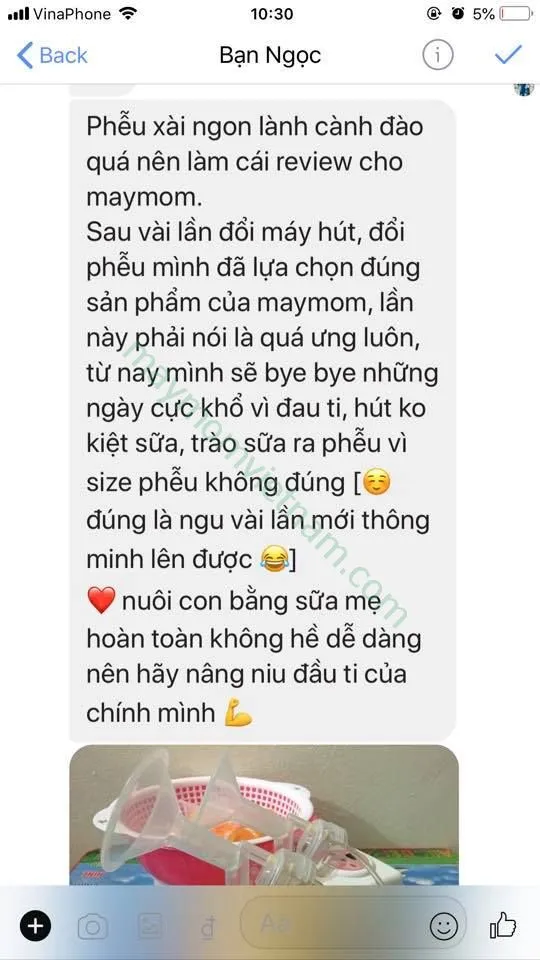 Đánh giá tích cực của khách hàng về phụ kiện Maymom Myfit, bao gồm van vàng máy hút sữa Medela