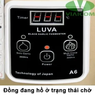 Màn hình máy làm tỏi đen hiển thị trạng thái chờ trước khi khởi động quy trình
