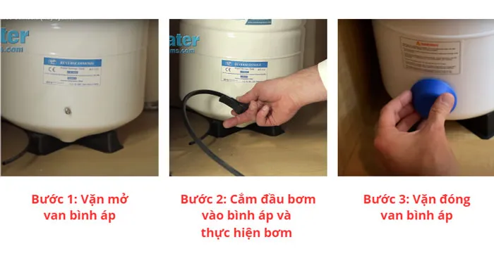 Bom khi cho binh ap sau khi mo may loc nuoc Eupro