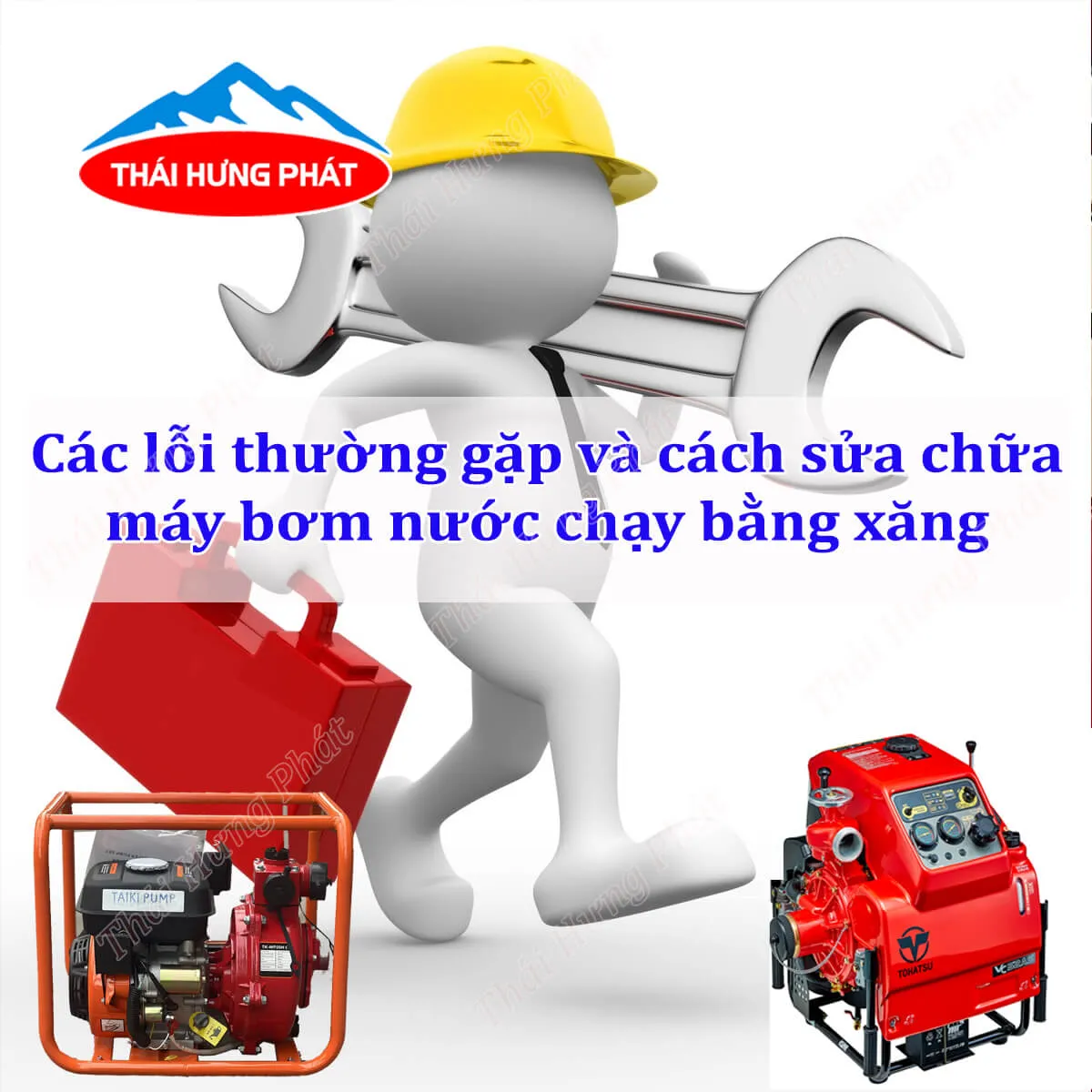 Kỹ thuật viên kiểm tra các bộ phận để tìm ra lỗi và cách sửa chữa máy bơm nước chạy bằng xăng