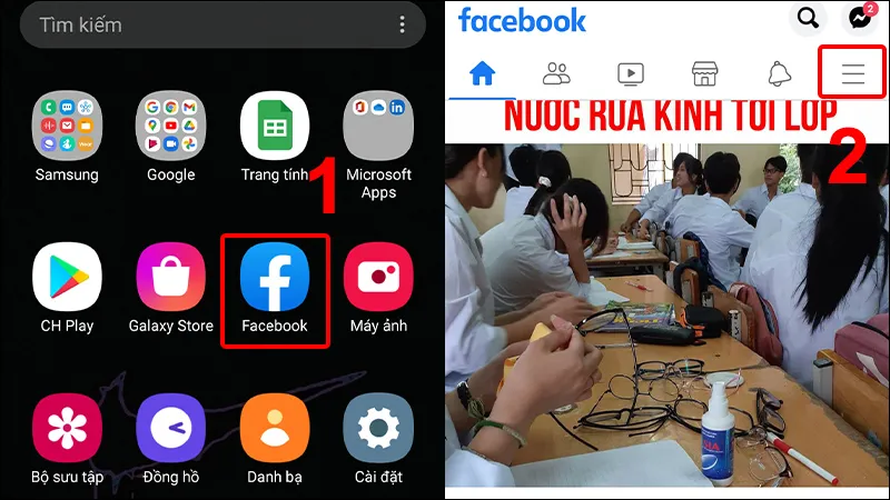 Vào ứng dụng Facebook và chọn biểu tượng 3 gạch ngang