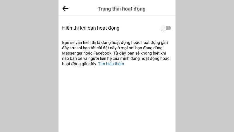 Trạng thái hoạt động trên Facebook đã được tắt