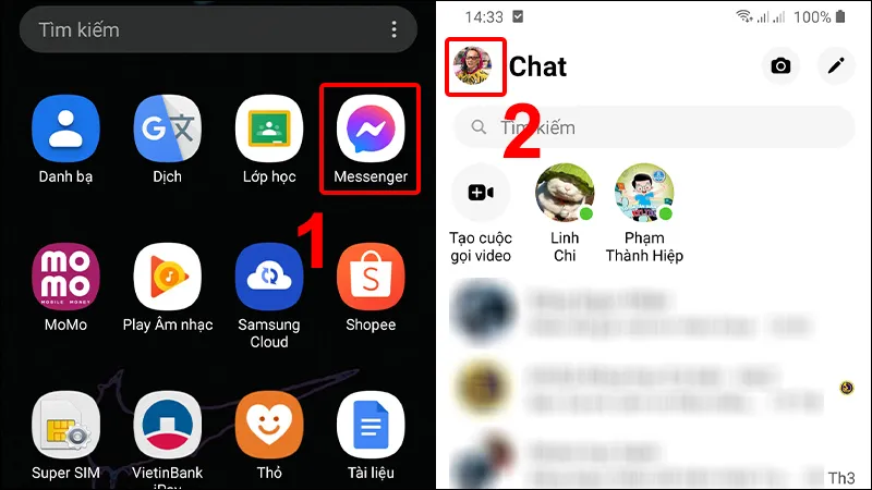 Vào ứng dụng Messenger và chọn biểu tượng ảnh đại diện