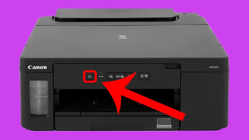 Đèn nút nguồn tắt hoàn toàn báo hiệu máy in Canon đã được tắt