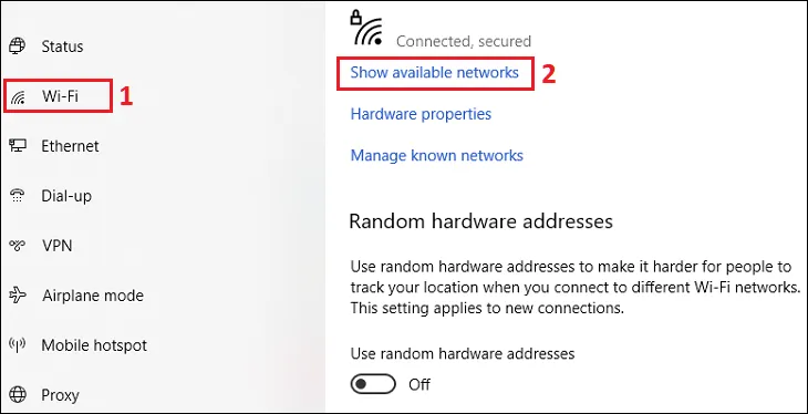 Chọn Show Available networks để xem danh sách Wifi trên máy tính Dell