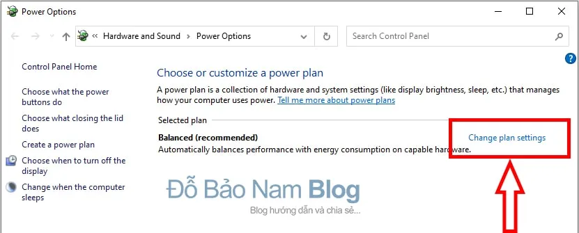 Cài đặt gói năng lượng (Change plan settings) để tùy chỉnh cách tắt chế độ sleep trên máy tính