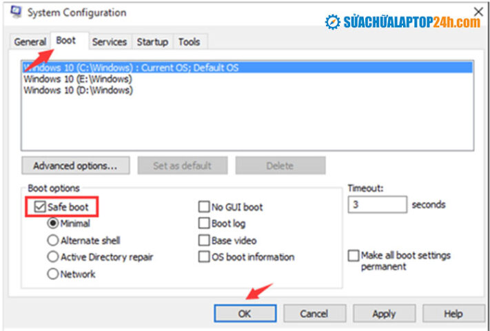 Chọn Safe boot như hình