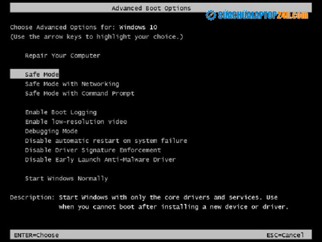 Chọn khởi động ở chế độ Safe Mode