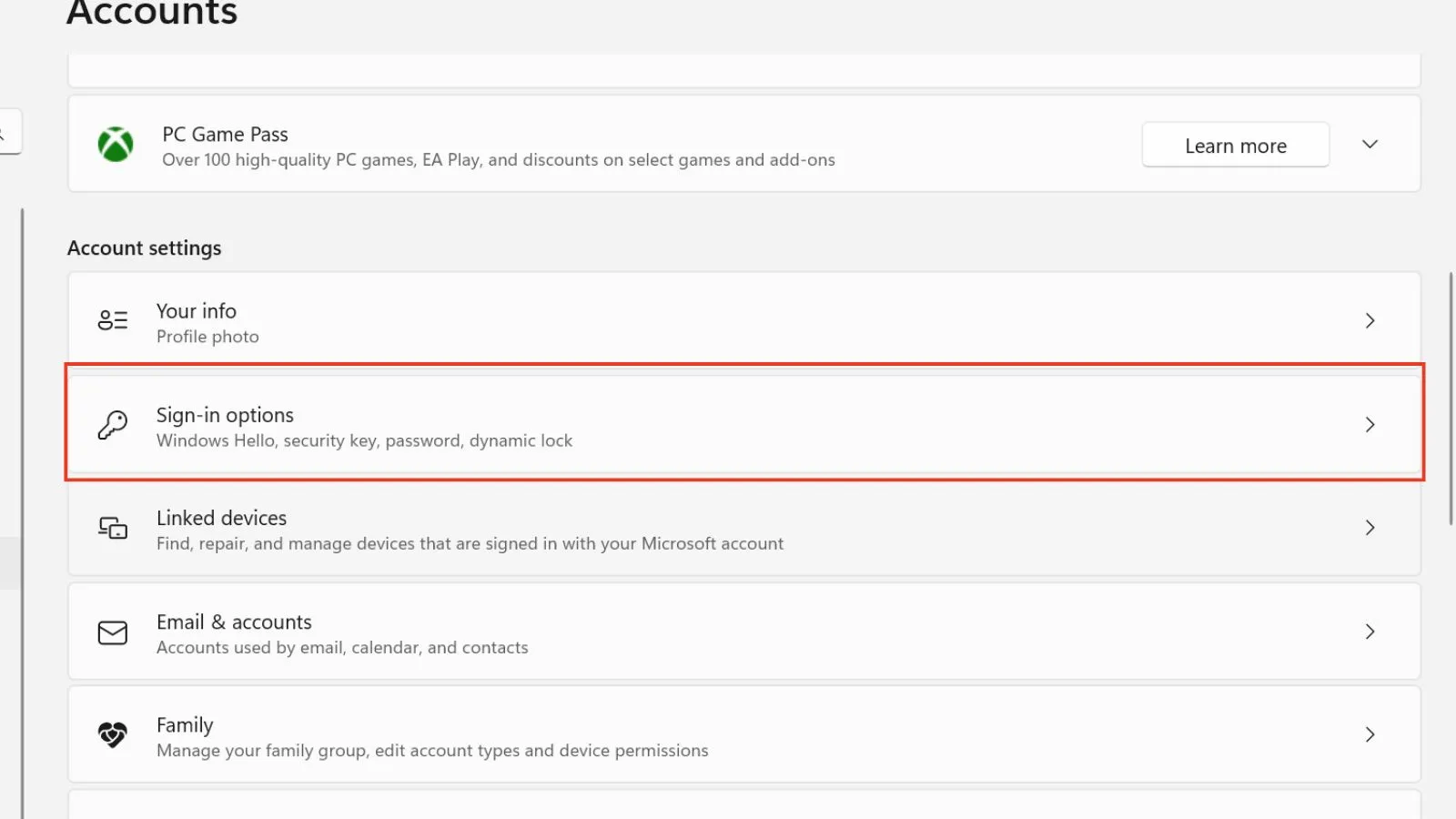 Chọn Sign-in Options