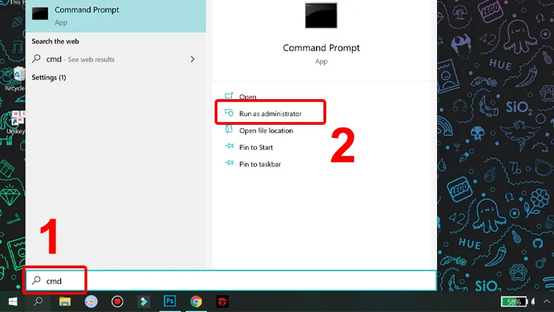 Mở Command Prompt với quyền quản trị viên để thực hiện thay đổi hệ thống