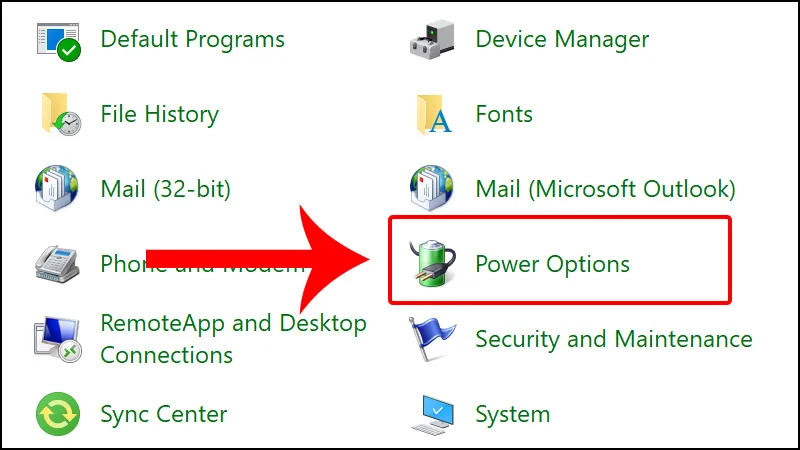 Chọn Power Options để điều chỉnh cài đặt năng lượng