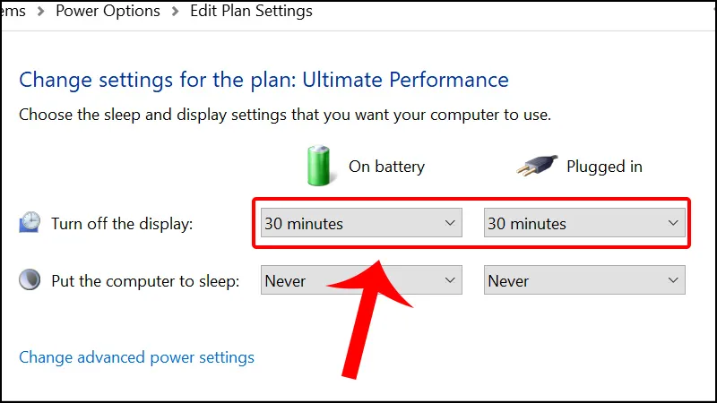 Điều chỉnh thời gian tắt màn hình cho các chế độ pin và sạc