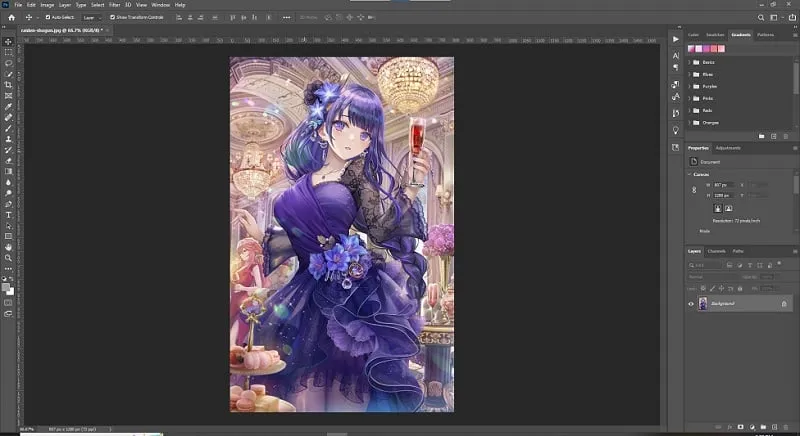 Giao diện Photoshop hiển thị ảnh đã mở, sẵn sàng cho các thao tác cắt sửa hình ảnh chuyên nghiệp