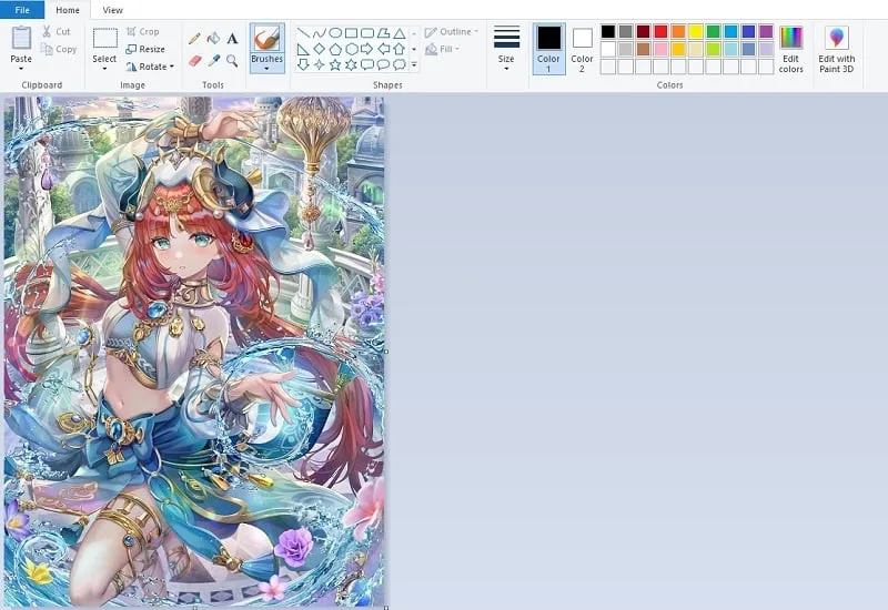 Giao diện Paint hiển thị ảnh đã mở, chuẩn bị cho thao tác cắt sửa hình ảnh trên máy tính