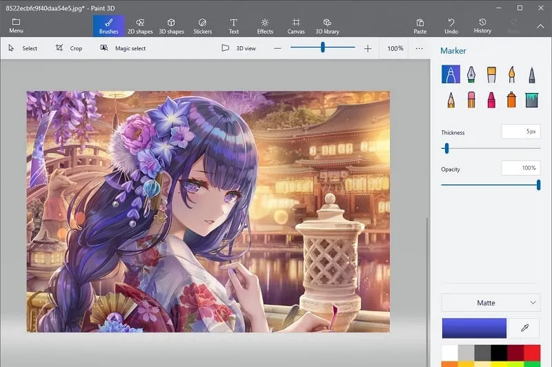 Xác nhận cắt ảnh bằng nút Done trong Paint 3D, hoàn thành việc cắt sửa hình ảnh