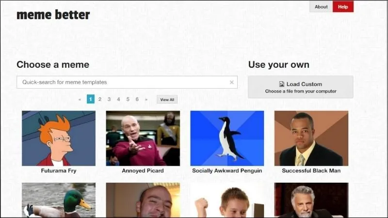 Thư viện mẫu meme của Meme Better, cung cấp lựa chọn đa dạng để chế ảnh trên máy tính hoặc tạo mới