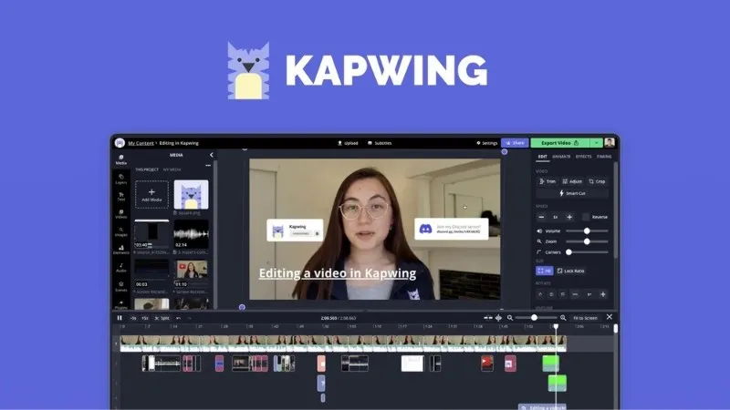 Màn hình Kapwing, cho thấy tốc độ xử lý nhanh chóng khi người dùng cập nhật ảnh để chế ảnh trên máy tính