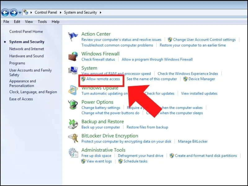 Cho phép điều khiển từ xa trong cài đặt hệ thống để mở rộng quyền truy cập