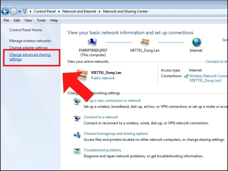 Thay đổi cài đặt chia sẻ nâng cao để thực hiện cách mở máy tính trên mạng lan