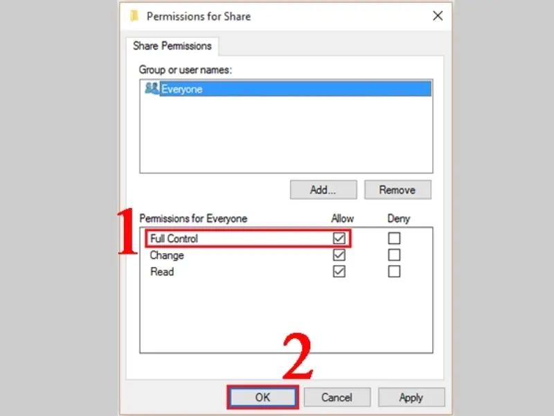 Lưu thay đổi quyền truy cập sau khi đã thiết lập để hoàn tất chia sẻ