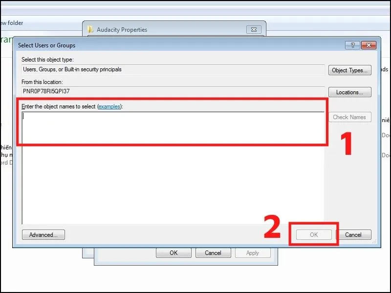 Nhấn OK sau khi nhập tên người dùng để cấp quyền truy cập