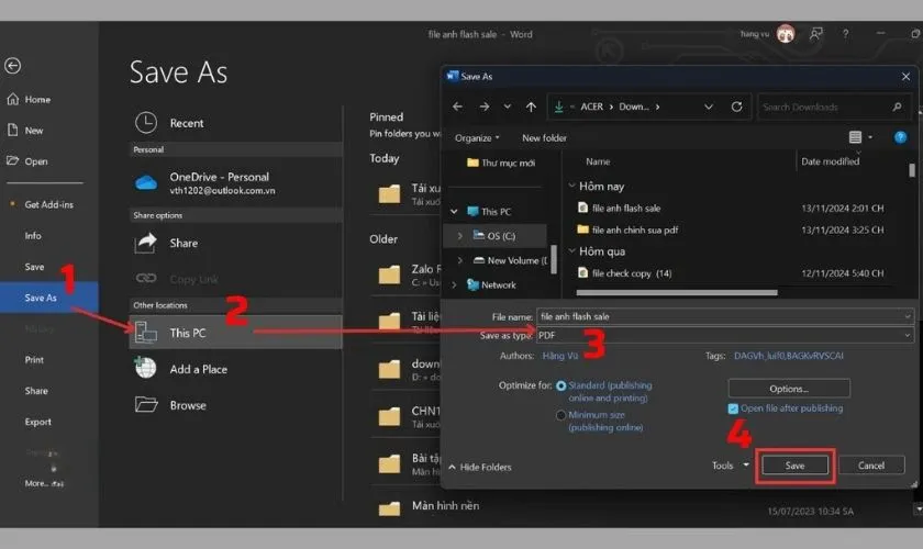 Lưu file dưới định dạng PDF sau khi hoàn tất các chỉnh sửa trong Microsoft Word