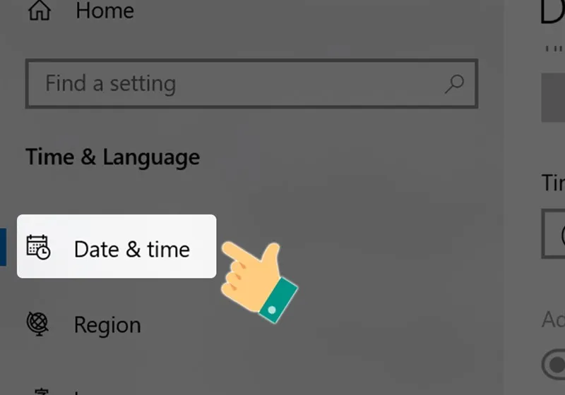 Chọn Date &amp; time từ menu cài đặt để chỉnh múi giờ