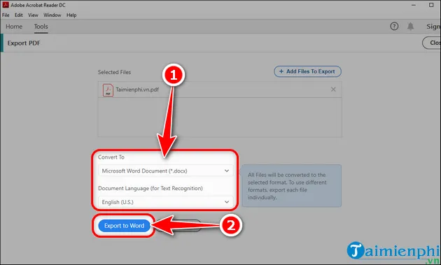 Cửa sổ hiển thị các tùy chọn chuyển đổi và xuất tệp tin trên máy tính, hữu ích cho người dùng khi cần thao tác đa dạng với các định dạng tài liệu trong Word
