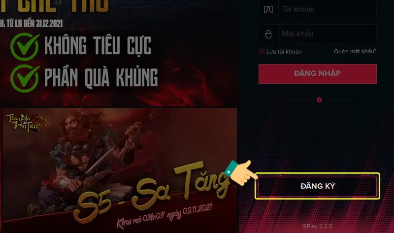Giao diện đăng ký tài khoản chơi Đế Chế online trên GameTV Plus