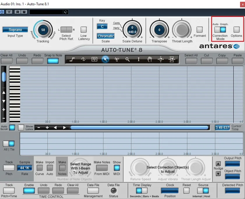 Chuyển đổi sang chế độ Graphical Mode trong Auto Tune để chỉnh sửa chuyên sâu trên máy tính