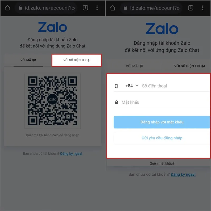 Điện thoại B đăng nhập Zalo trên trình duyệt