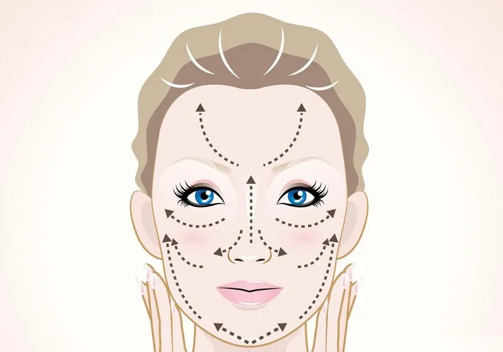 Thao tác massage theo chiều nâng cơ giúp tăng đàn hồi và giảm nếp nhăn
