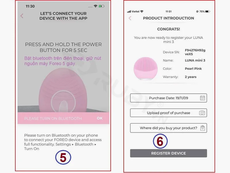 Kích hoạt máy rửa mặt Foreo Luna mini 3 qua ứng dụng