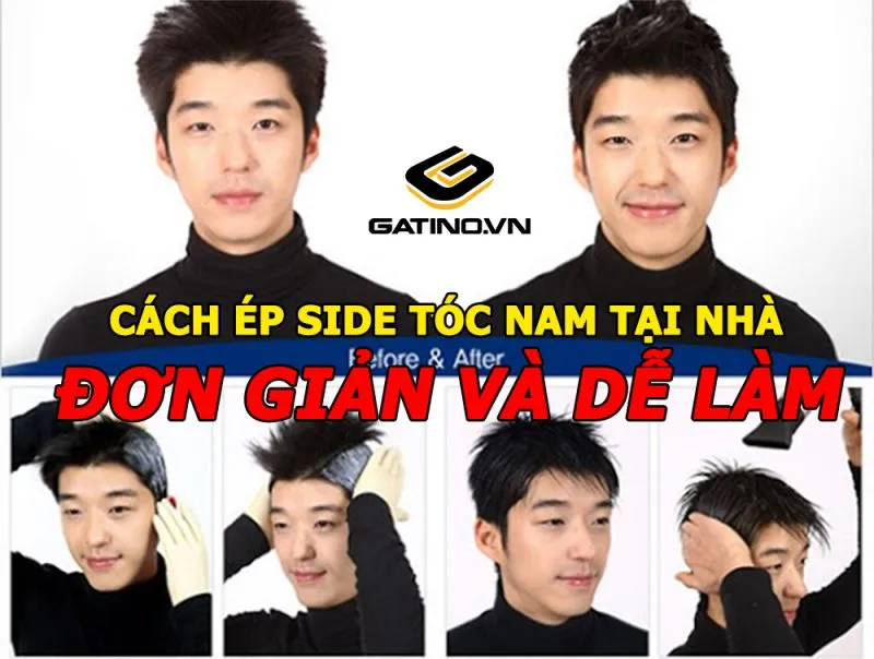 Thợ cắt tóc đang ép side tóc nam, giúp tóc mái vào nếp và định hình