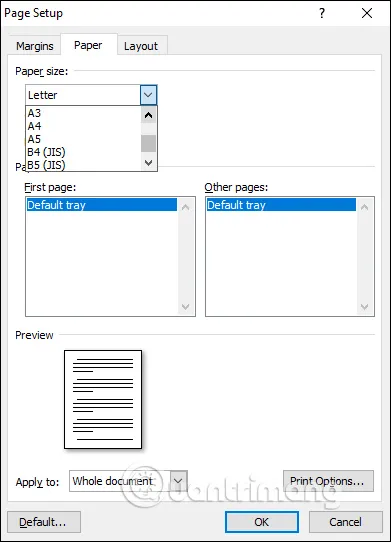 Lựa chọn hướng giấy dọc hoặc ngang phù hợp với tài liệu của bạn khi sử dụng máy tính đánh văn bản