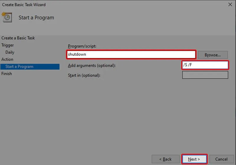 Nhập lệnh 'shutdown' và các đối số để cài máy tính tự tắt khi không sử dụng