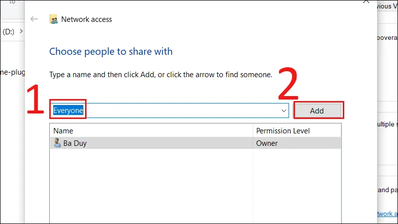 Cấp quyền Everyone cho tập tinh trên máy tính