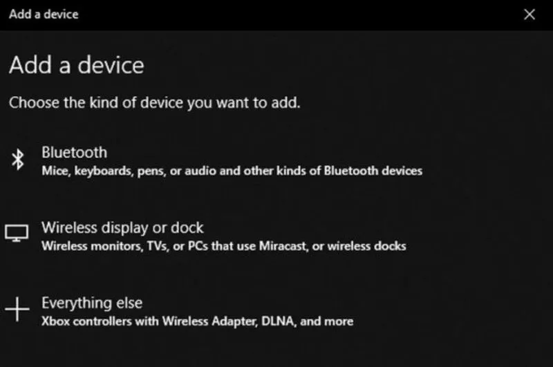 Chọn Bluetooth để tìm và kết nối thiết bị trên Windows 10