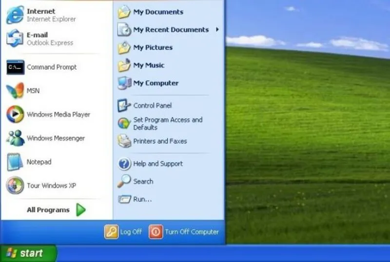 Mở menu Start để kết nối Bluetooth trên máy tính Windows XP