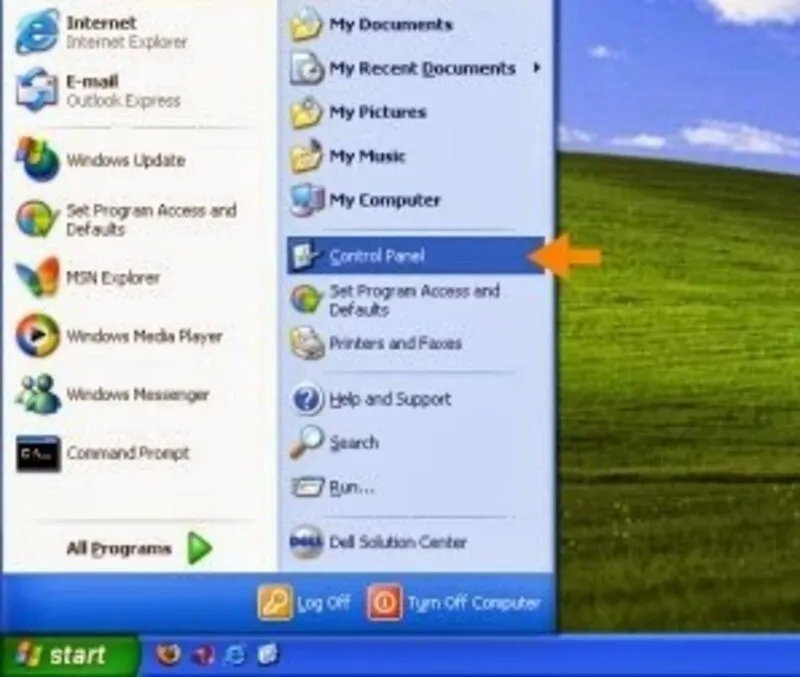 Chọn Control Panel trên máy tính Windows XP để cài đặt Bluetooth