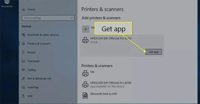 Tùy chọn tải ứng dụng hỗ trợ từ Microsoft Store để hoàn tất thiết lập máy in không dây.
