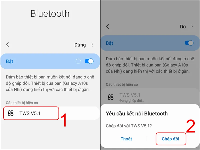 Danh sách thiết bị Bluetooth hiển thị khi kết nối tai nghe máy tính